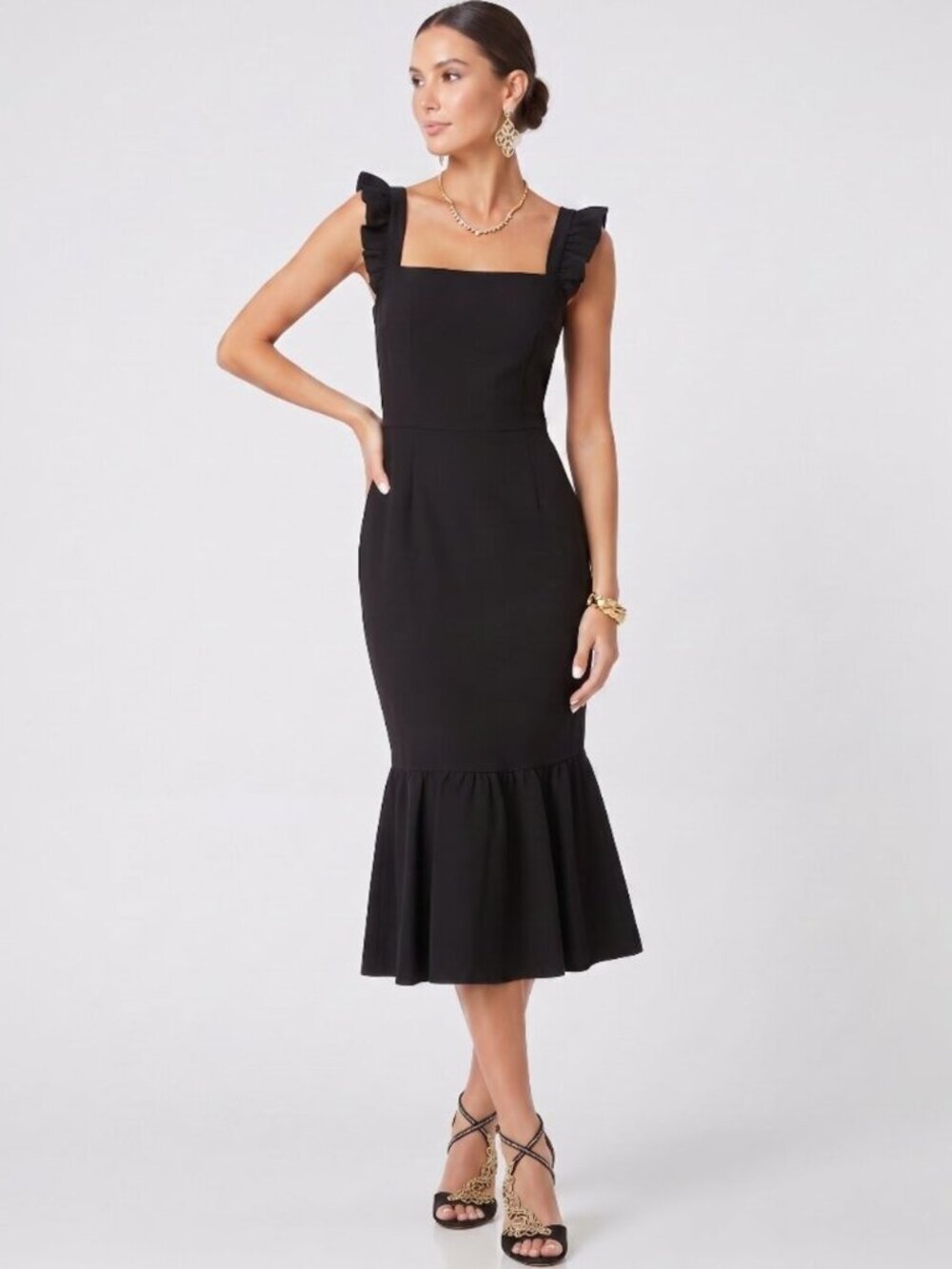 Chelsea28 Ruffle Trim Midi Dress Black M Nordstrom NWT